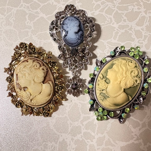 Jewelry - Elegant Cameo style Brooch Set with Gold and Silver tone Accents
